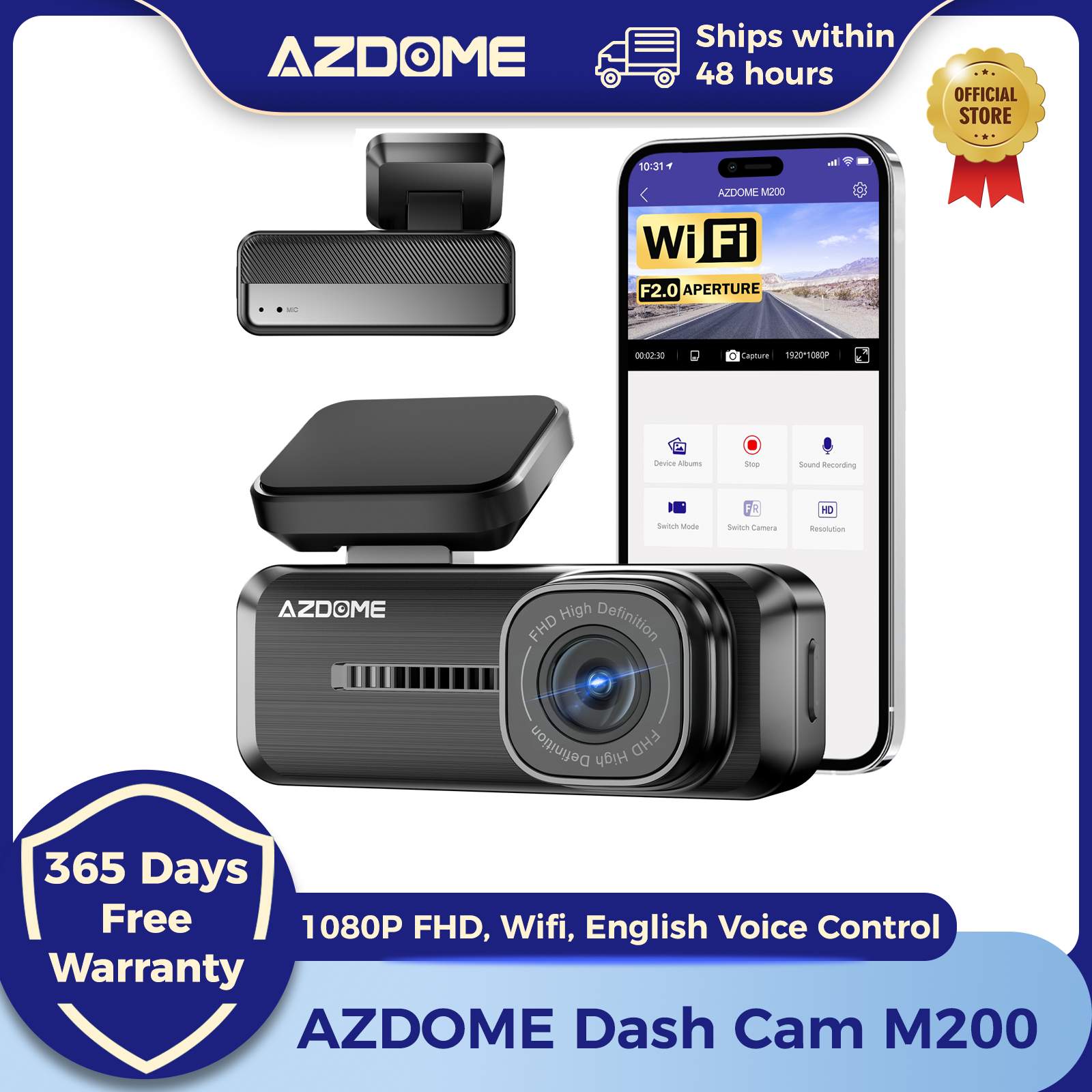 AZDOME ダッシュカム M200 1080P FHD Wifi 車カメラ英語音声コントロール車 DVR ナイトビジョン G センサー 24 時間駐車モニター