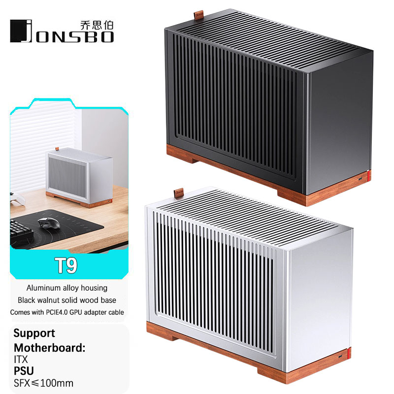 JONSBO T9 MINI ITX デスクトップケースは ITX マザーボード/フルアルミニウム合金シャーシをサポート PCIE4.0 GPU アダプターケーブルが付属