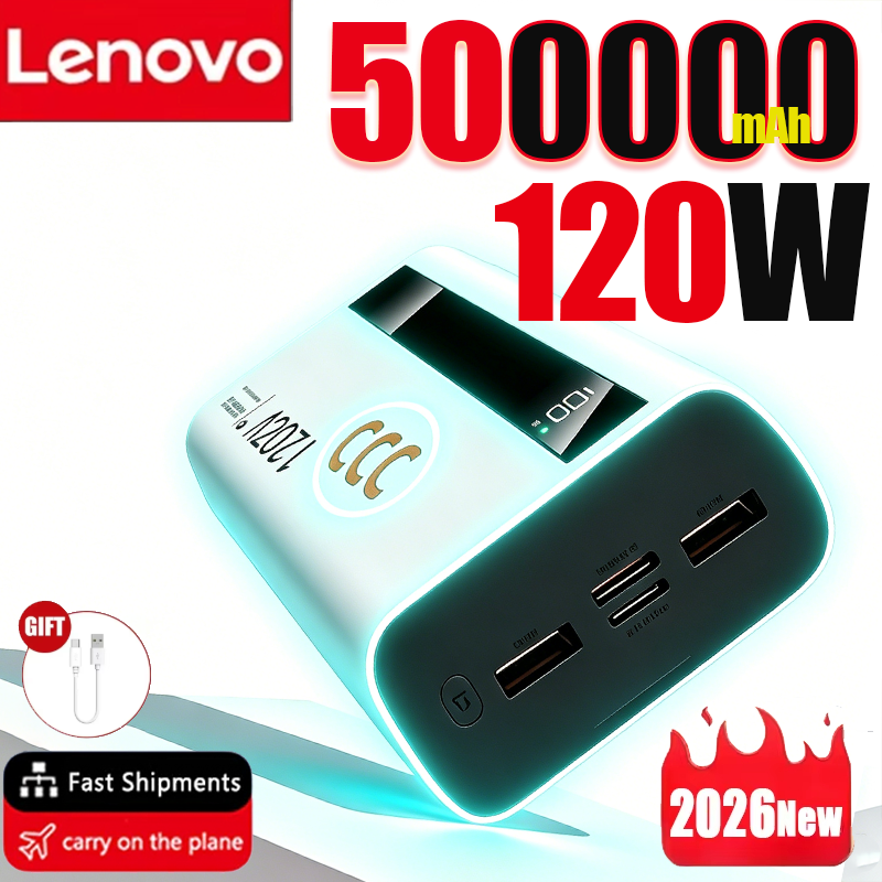 レノボ 500000mAh 120 ワットポータブル電源銀行大容量超高速充電 2026New 外部バッテリー Xiaomi Iphone