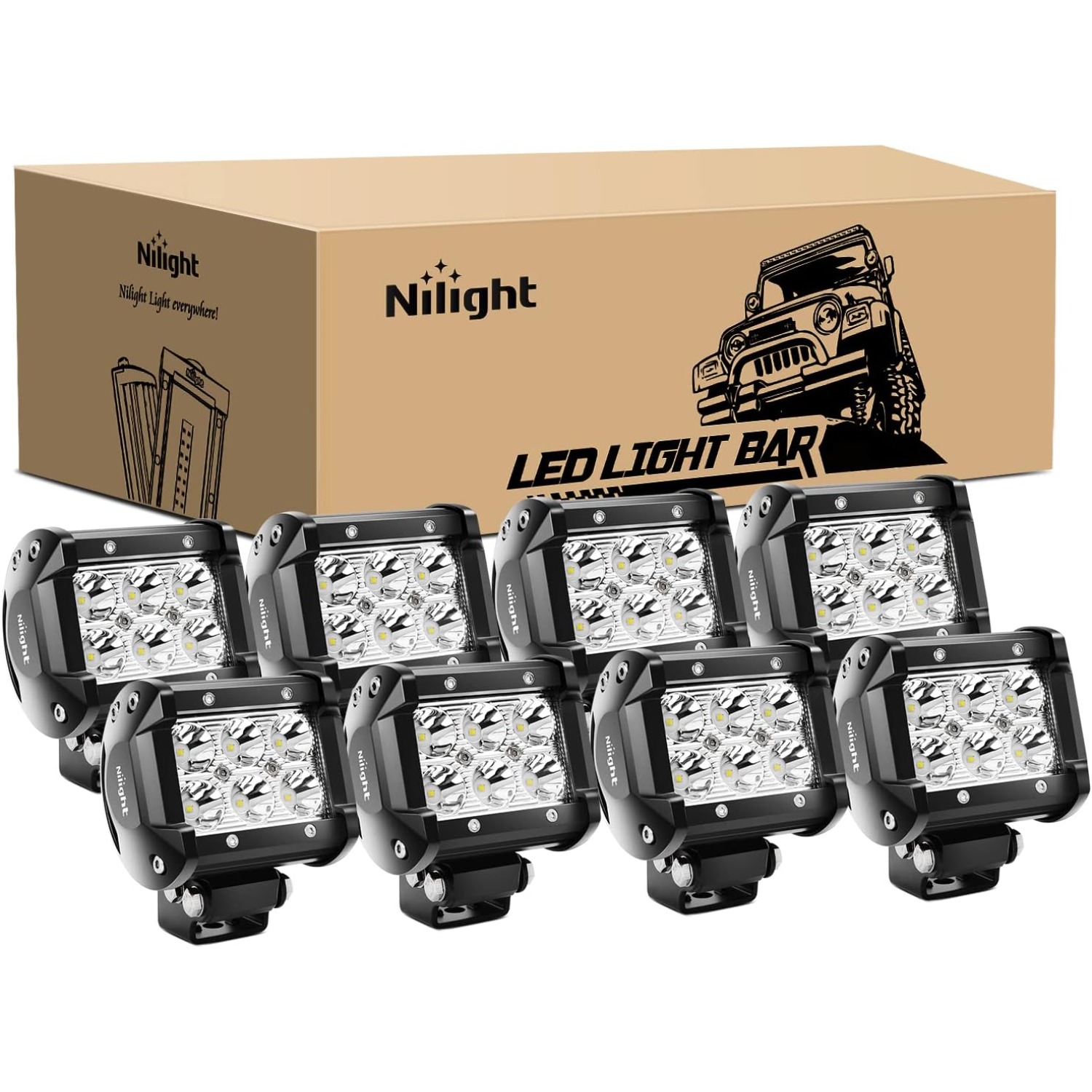 Nilight 18 ワット LED ライトバー 8 個 3.8 インチ 1260lm スポット LED ポッドドライビングフォグライトオフロードライトバージープランプ