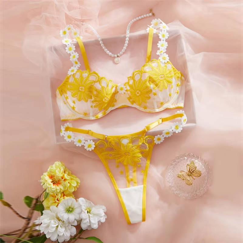 Sexy Fairy Floral Lingerie Set Sweet Lace Underwear Erotic Lingerie Beautiful Embroidery Bra and Panties Sets Luxury Intimates