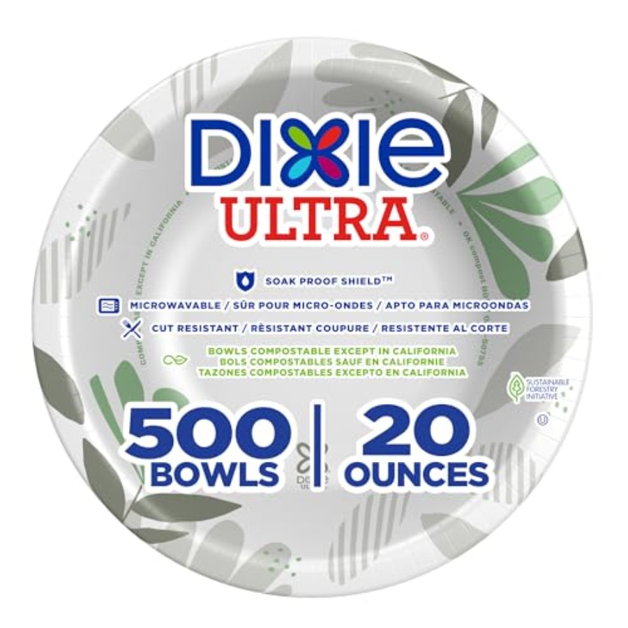 Dixie Ultra 20オンス 厚手の紙ボウル、経路、500カウント、バルクケース、4パック/パックあたり125カウント、