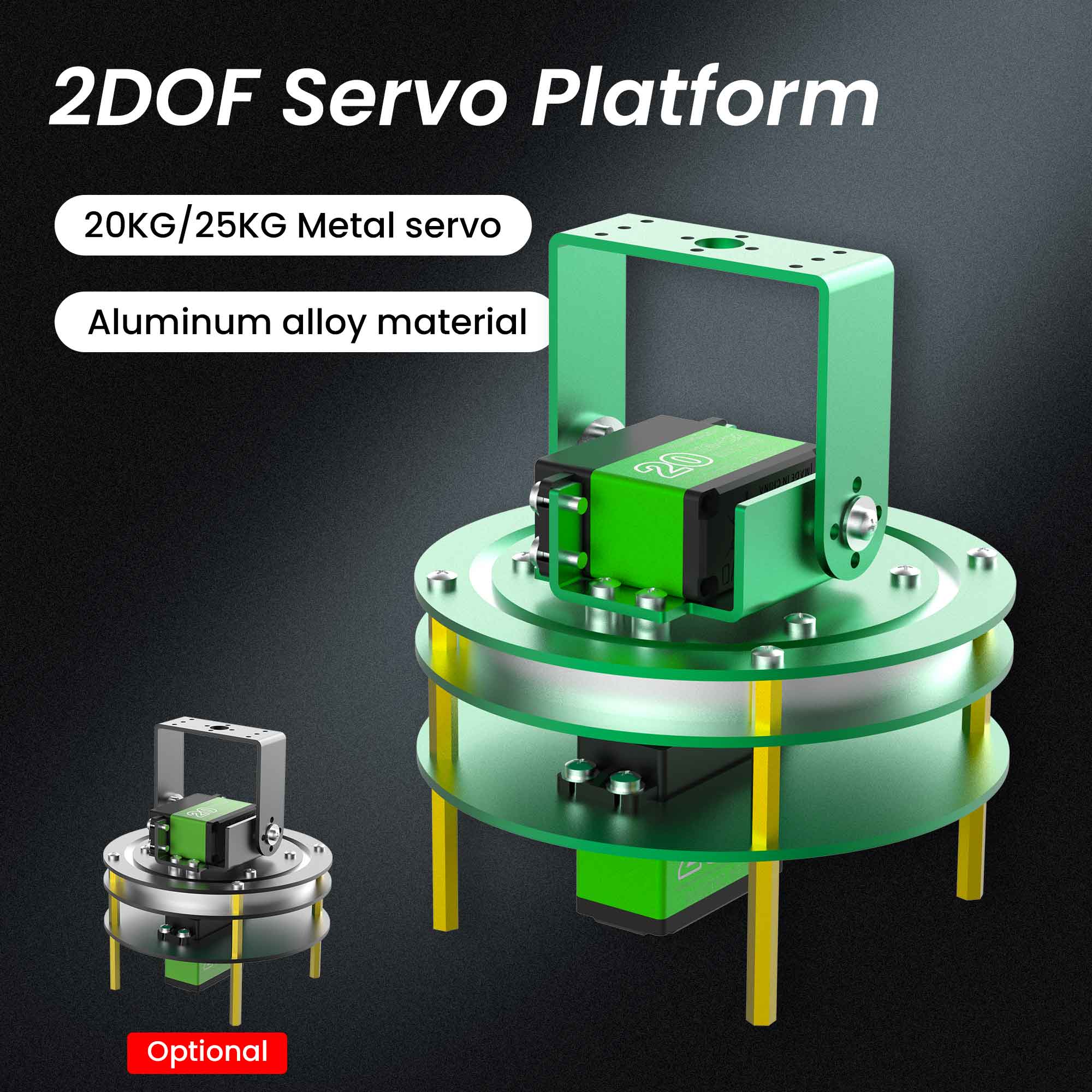 Yahboom 2DOF 電動プラットフォーム アルミニウム合金 20KG/25KG 金属サーボ工業用深溝ボールベアリング付き ロボットカー用