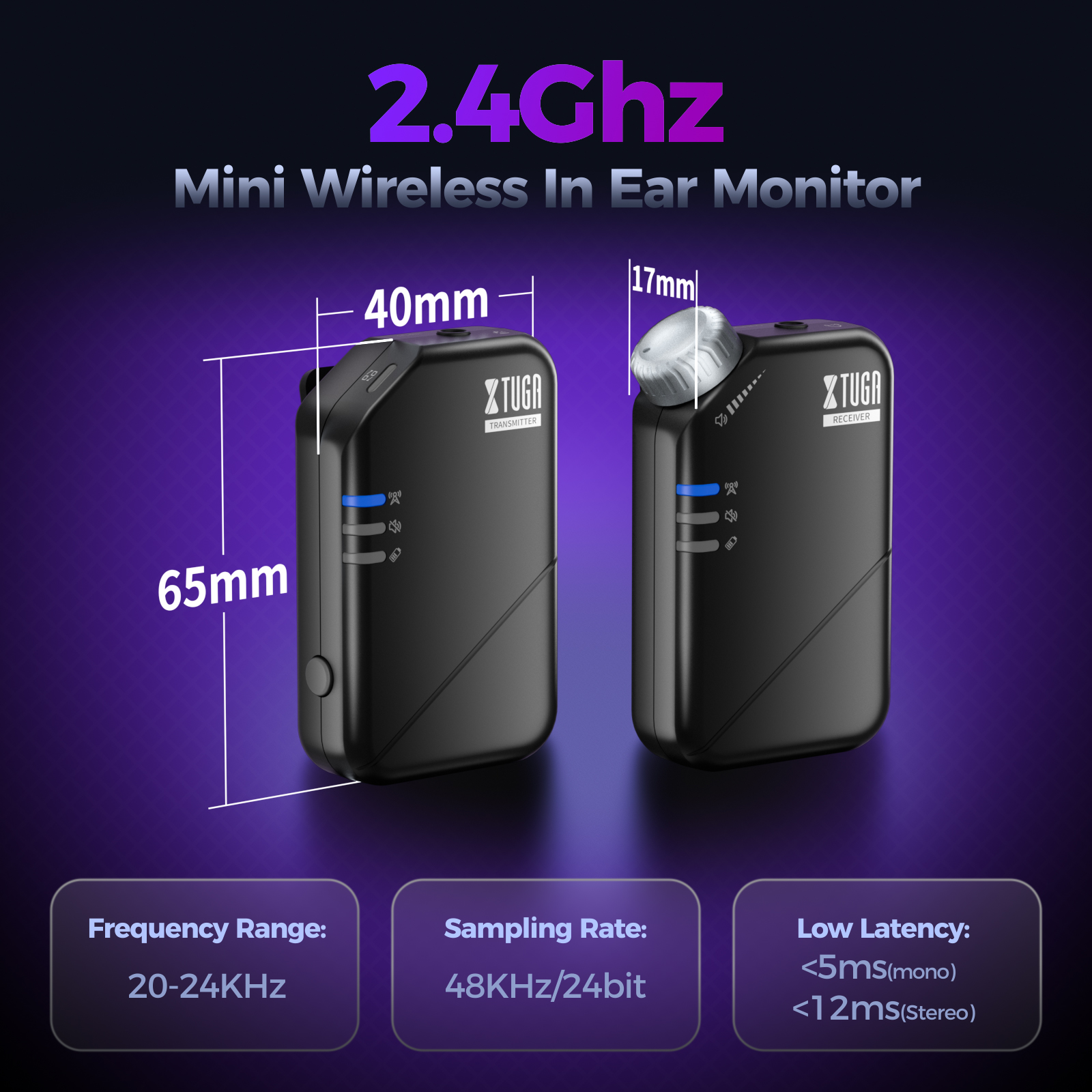 XTUGAJ02s ワイヤレスインイヤーモニターシステム 2.4G ミニステレオ IEM システム 低遅延 1 つの送信機 より多くの受信機 ステージ シンガーバンド