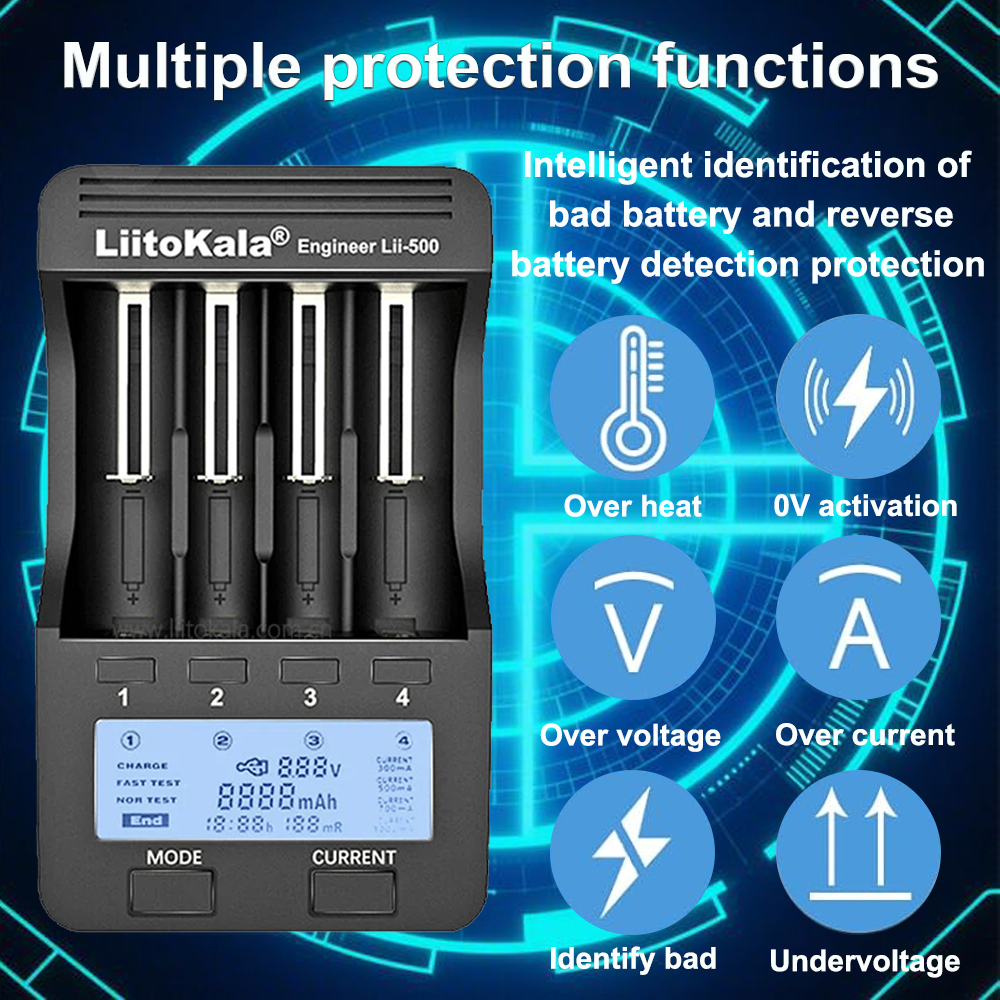 Liitokala Lii-500 ニッケル水素バッテリー充電器 LCD ディスプレイ付き 18650 18350 18500 17500 21700 26650 AA AAA 1.2V 用