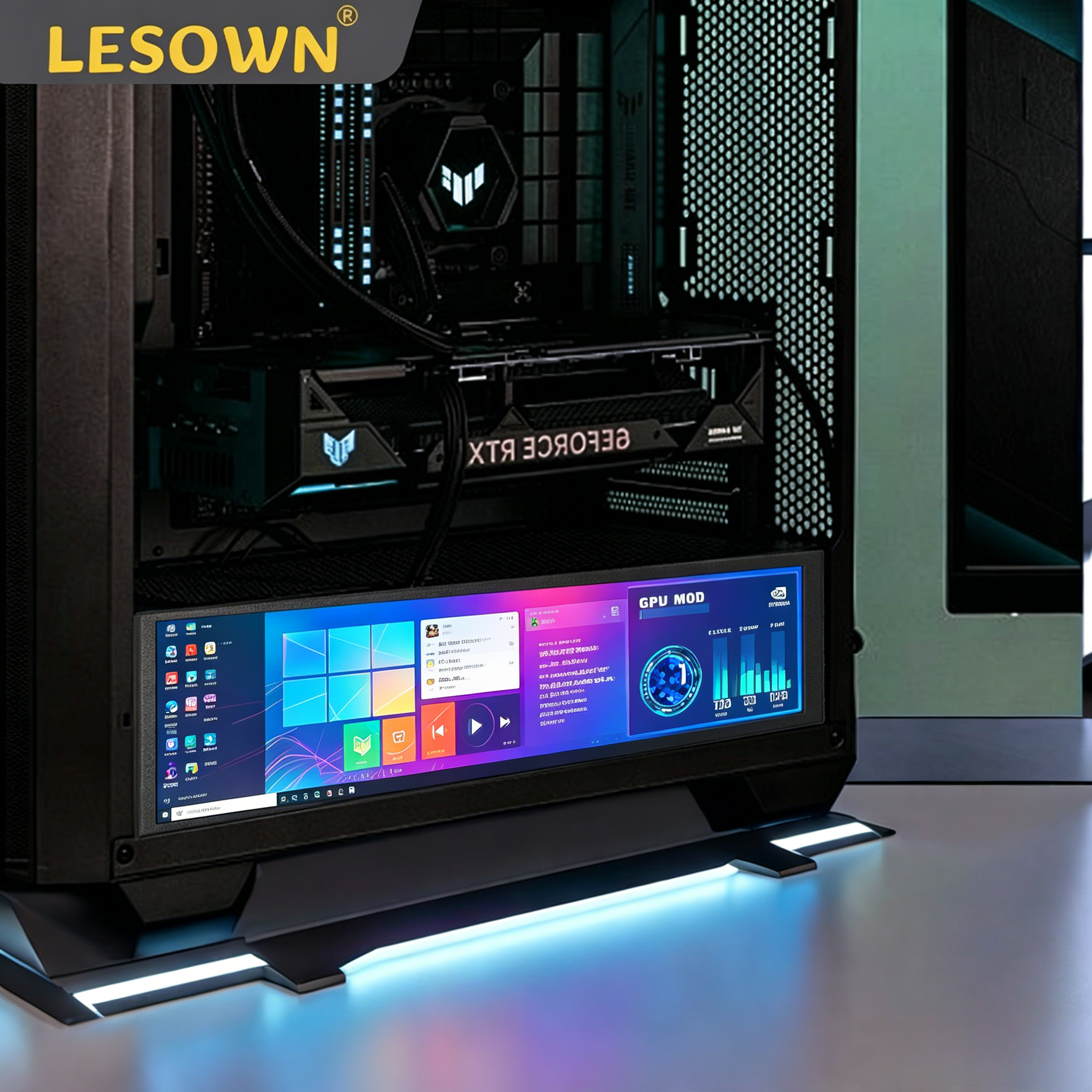 LESOWN 7.9 インチポータブルエクストラモニターストレッチディスプレイ外部コンパクト補助スクリーンラップトップ PC ゲーム音楽スペクトル