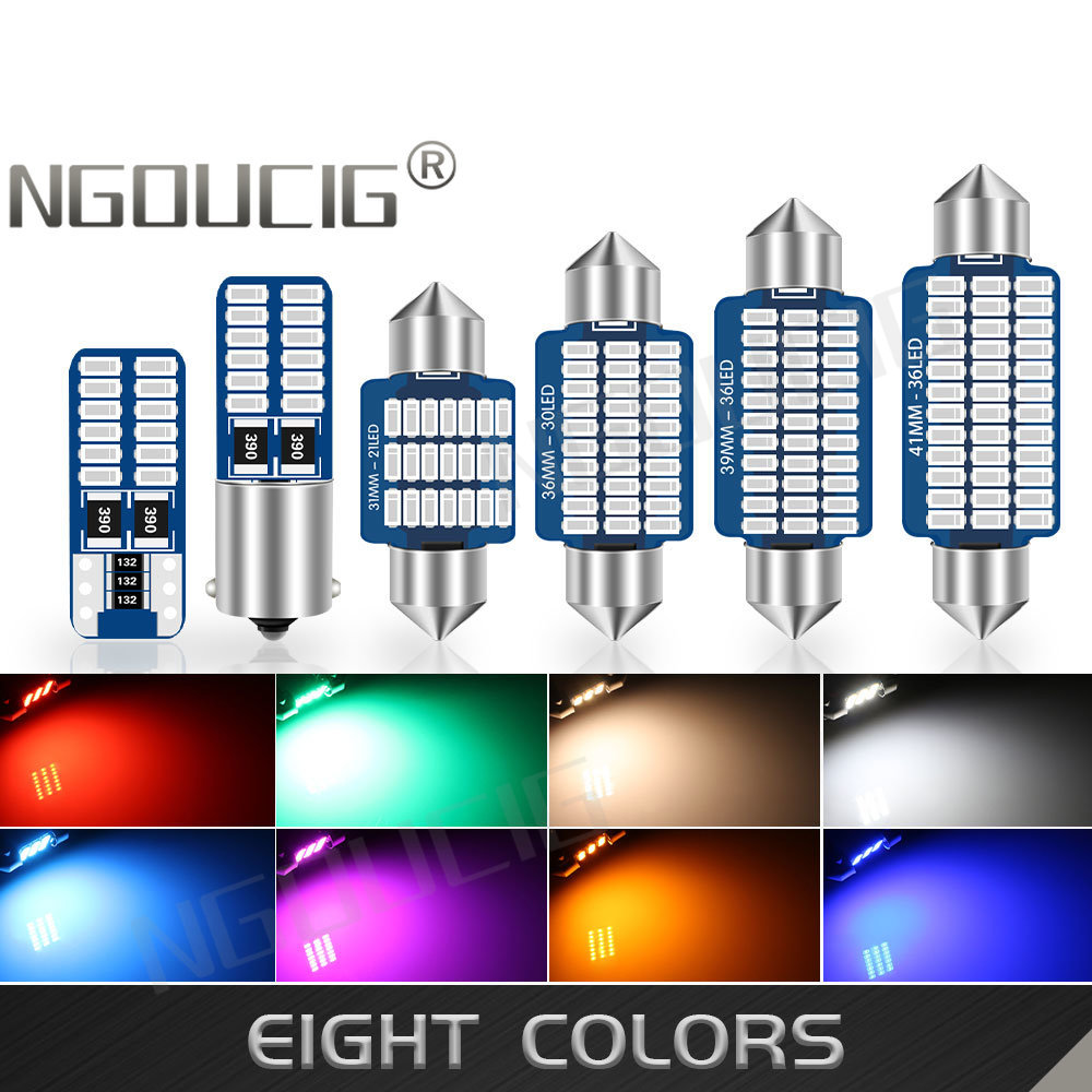 NGOUCIG 2 個 C5W 電球 C10W LED フェストゥーン T10 BA9S W5W 5w5 28mm 31mm 36mm 39mm 41mm ランプレッドブルーウォームホワイトカードームライト 12V 24V