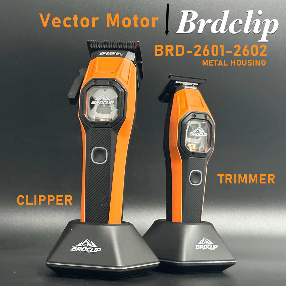 プロフェッショナル BRDCLIP ベクトルモーター BRD 2601-2602 理髪店バリカン金属メンズトリマーベース充電器付き