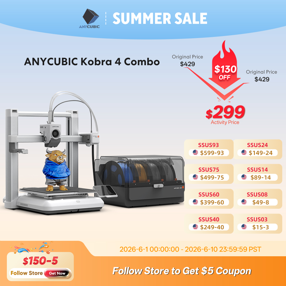ANYCUBIC Kobra 4 または Kobra 4 コンボ マルチカラー 3D プリンタ、LeviQ 3.0 自動レベリング、49 ポイント レベリング、最大 600mm/s 印刷速度