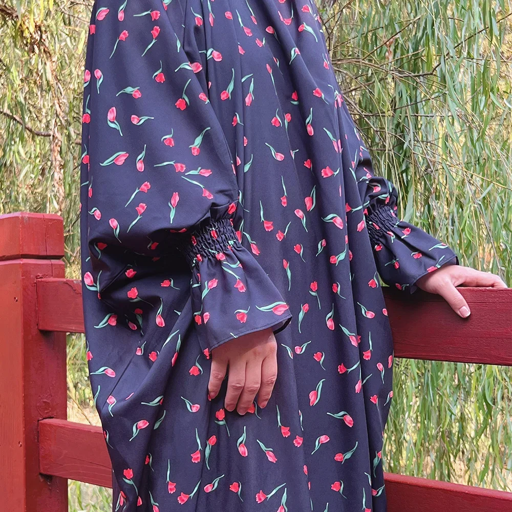 ラマダンイードジェラバフード付きアバヤプリント Jalabiya イスラム教徒のドレスの女性の祈りの衣服ブルカトルコローブドバイカフタンイスラム服