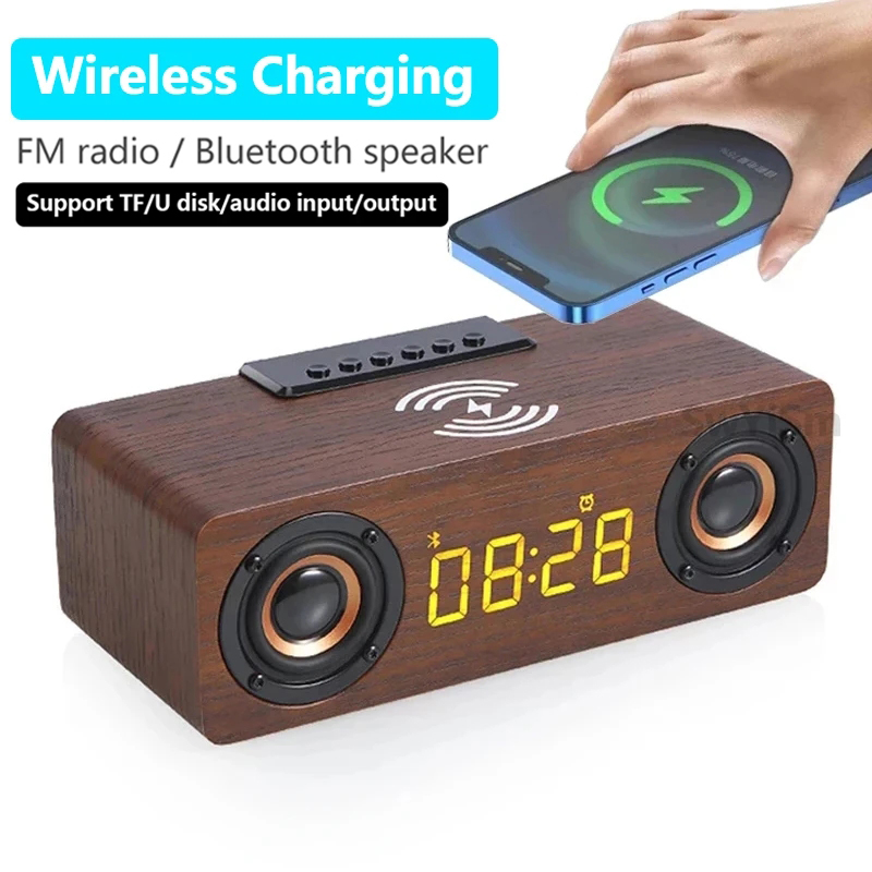 目覚まし時計多機能木製ワイヤレス Bluetooth スピーカーサブウーファーテレビサウンドバーホームシアターコラムコンピュータスピーカー FM
