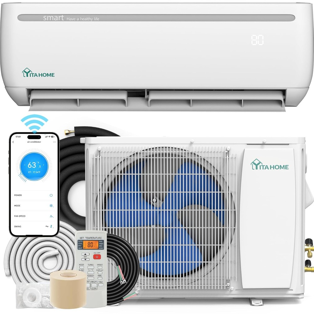 12000 BTU ミニ スプリット AC 暖房システム、Wi-Fi 付き 20 SEER2 115V ダクトレス ヒート ポンプ