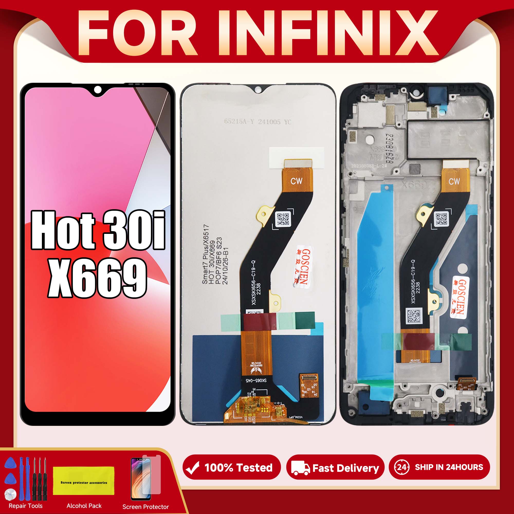 Infinix ためホット 30i 6.56 ''Hot30i X669 X669C X669D lcd ディスプレイタッチスクリーンデジタイザアセンブリの交換