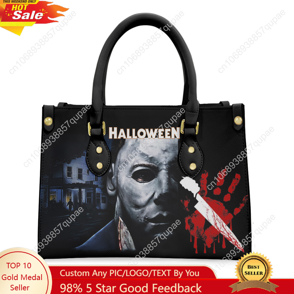 マイケル・マイヤーズ ハロウィン キラー トートバッグ 財布 レディース メンズ パーソナライズされたテキスト画像 PU レザー ハンドバッグ ビジネス ショッピング ギフトバッグ