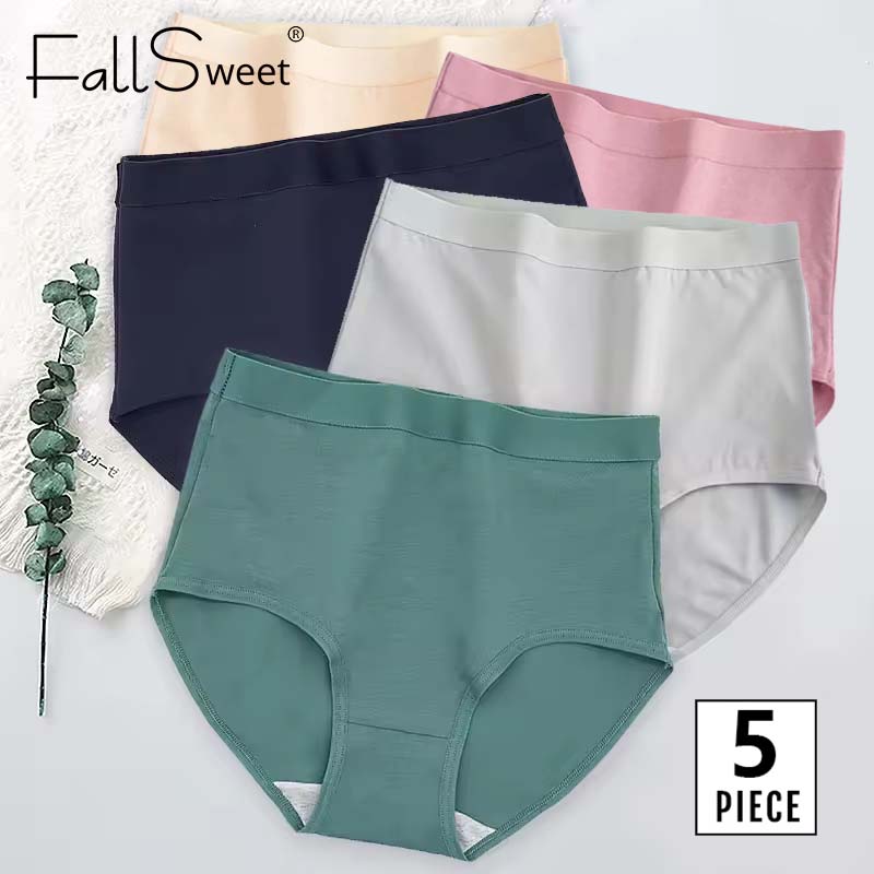 FallSweet 5 ピース/ロット綿のパンティー女性プラスサイズの下着ハイウエスト快適な女性のパンツセクシーなランジェリー M-XXXL