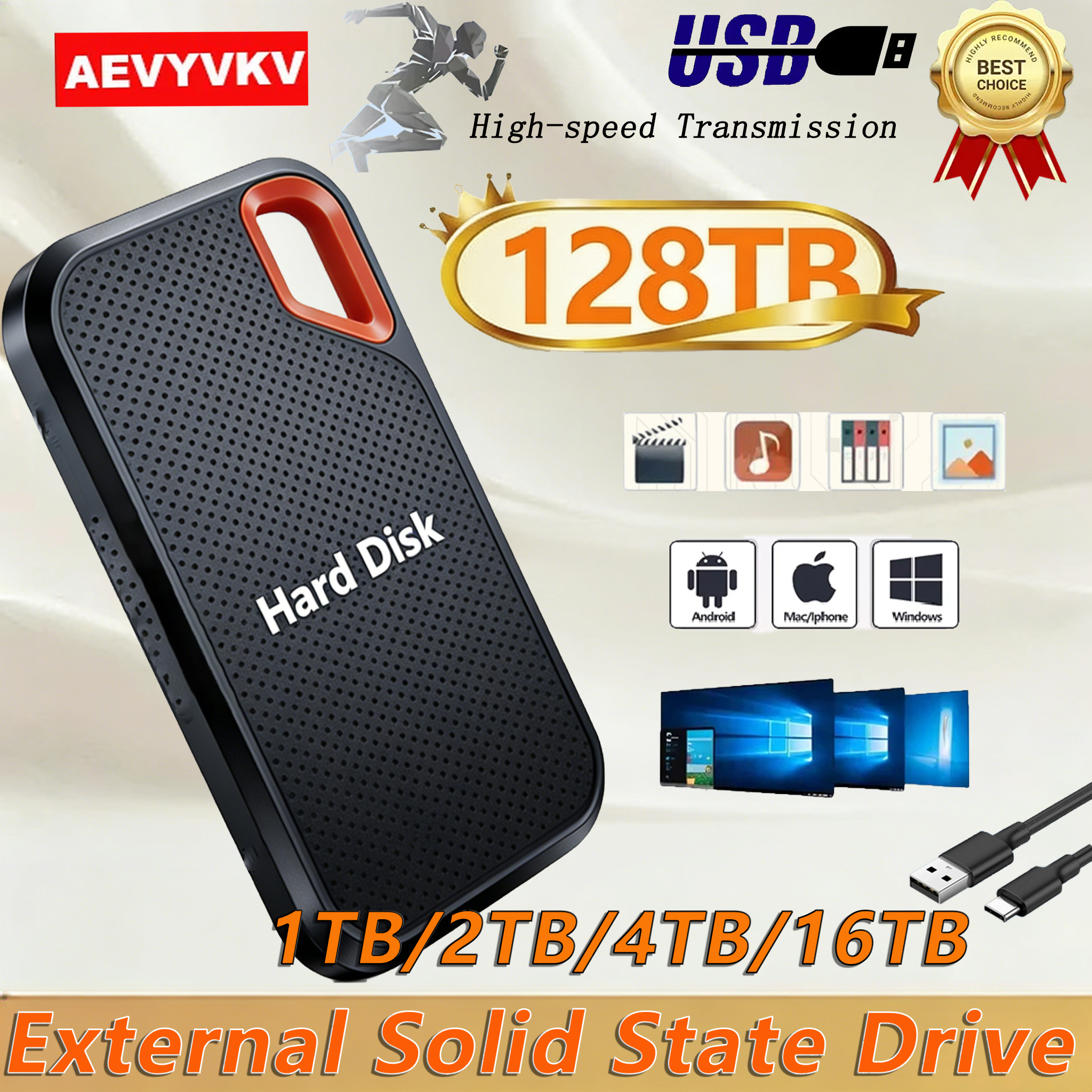 2TB/4TB オリジナル外付け SSD 高速転送ソリッドステートドライブ 128TB 大容量防水ハードディスクストレージラップトップ/電話用