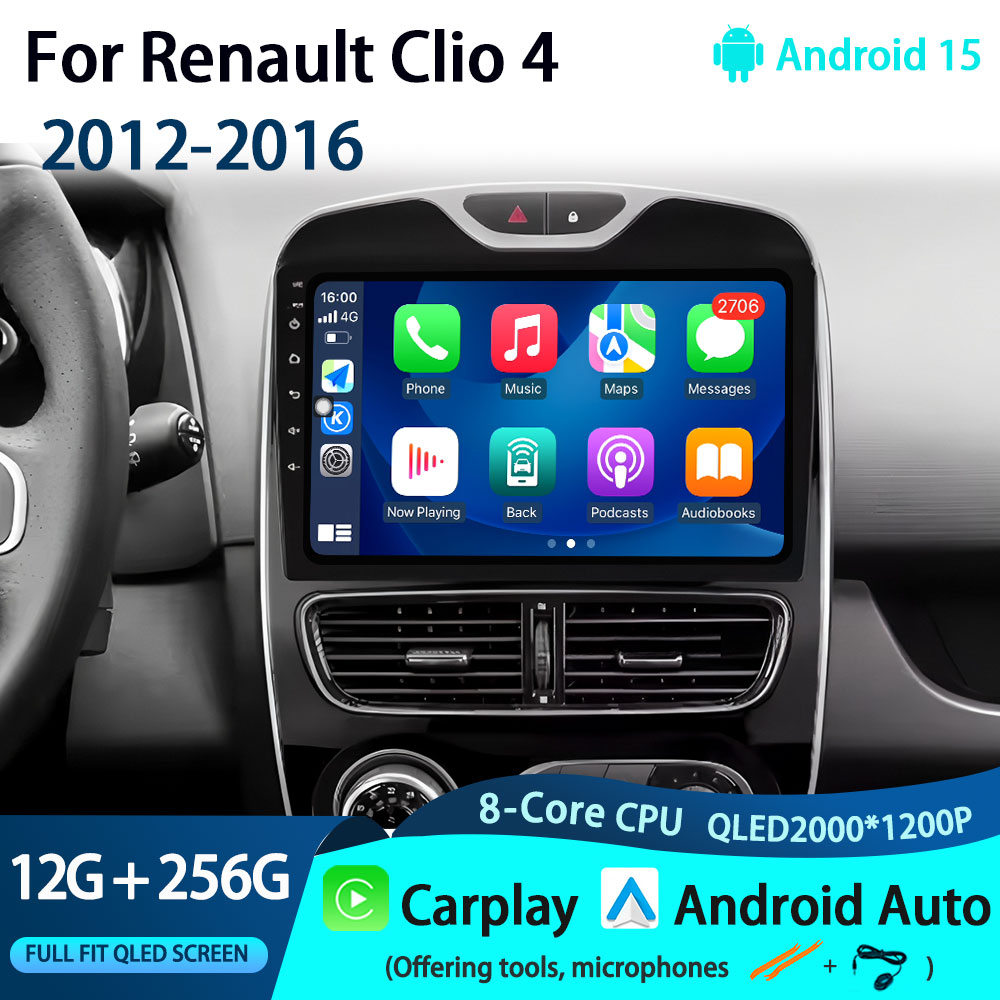 ルノークリオ 4 2012-2016 Carplay カーラジオマルチメディアビデオプレーヤー Android 15 自動 WIFI GPS ナビゲーション DSP ステレオ BT ツール