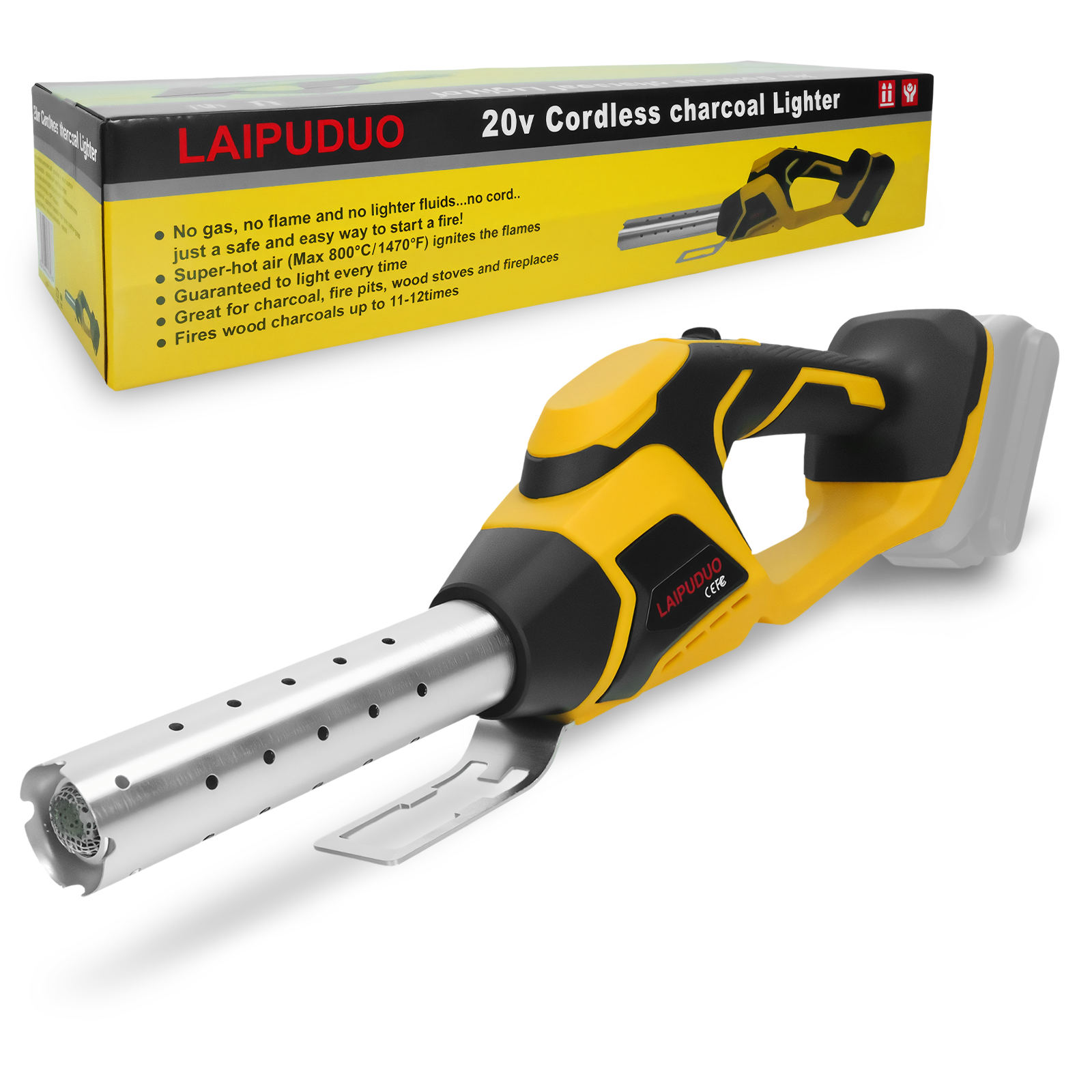 400W コードレスファイヤースターター チャコールスターター バーベキューツール ケミカルフリー加熱空気 Dewalt 20V バッテリーピン用内蔵ブロワー付き