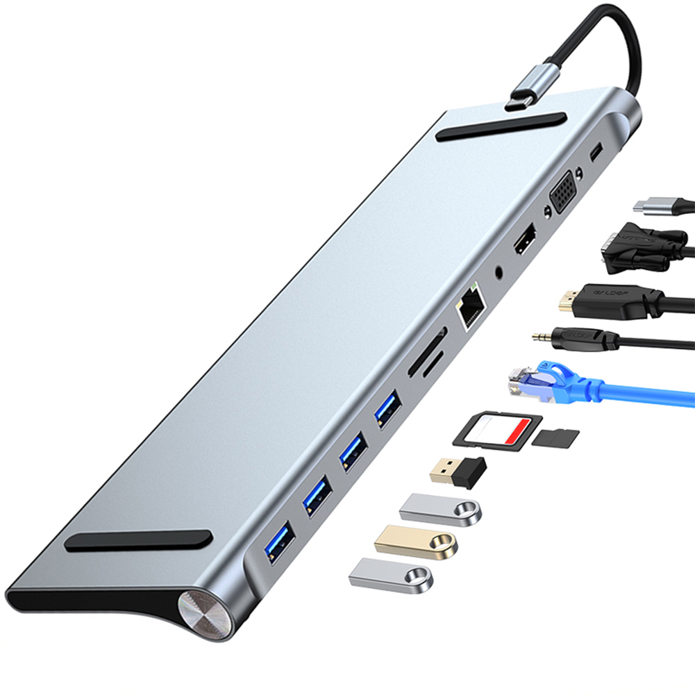 11 in 1 USB C ドッキング ステーション、4K HDMI 対応 VGA イーサネット USB C ドック 100W PD SD/TF オーディオ タイプ C ハブ 1* USB 3.0 3*USB2.0
