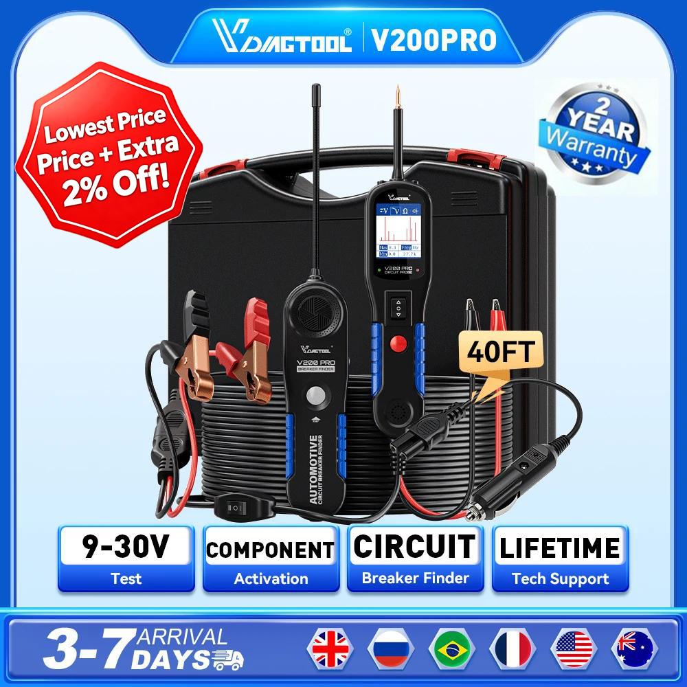 新しい VDIAGTOOL V200PRO 12V24V 自動車電源回路プローブテスター 40FT/12 メートルケーブルリレーヒューズテスター燃料インジェクターブレーカーファインダー