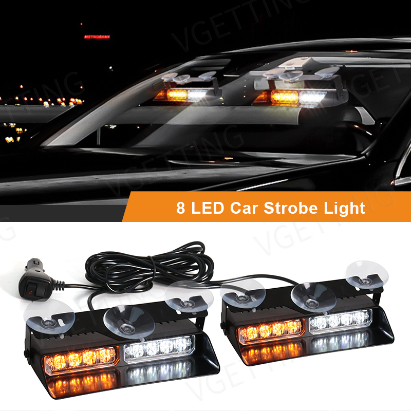 2-in-1 LED 車のストロボライト緊急フラッシュ警告ランプフロントガラスバー 16 ビーズレッドブルーアンバーホワイトオートライトアセンブリ