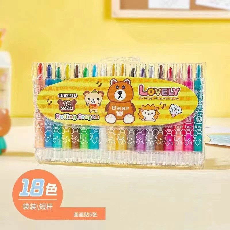 18本/秒の学生用回転クレヨン、非毒性バッグ、汚れない手、幼稚園用絵筆、子供に安全なぬりえ。