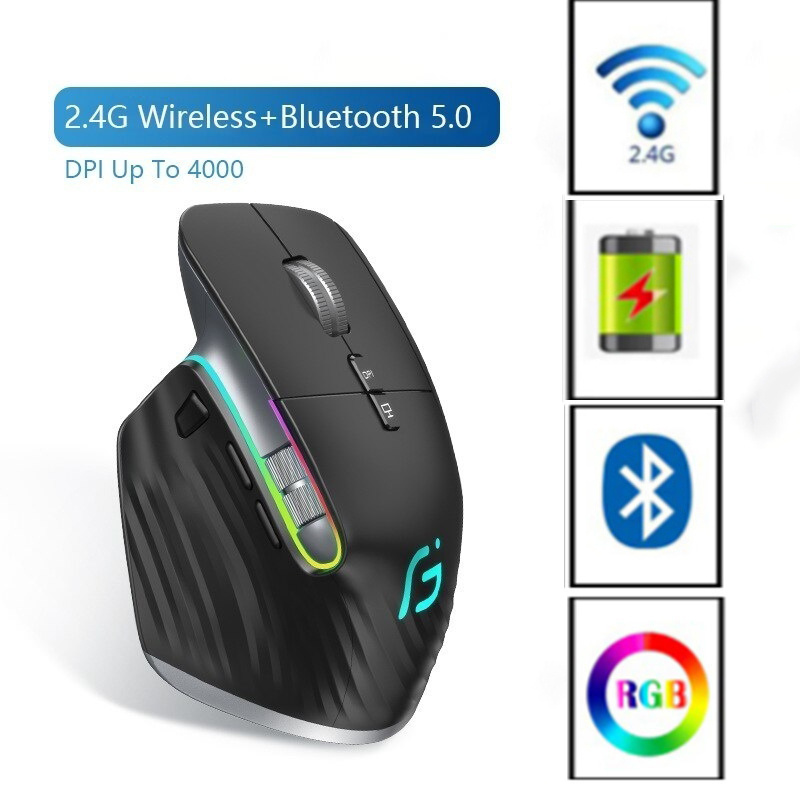 Bluetooth 2.4G ワイヤレスマウス充電式 12 色 RGB LED ゲーミングマウス人間工学に基づいたマウスゲーマーコンピュータラップトップ iPad 用