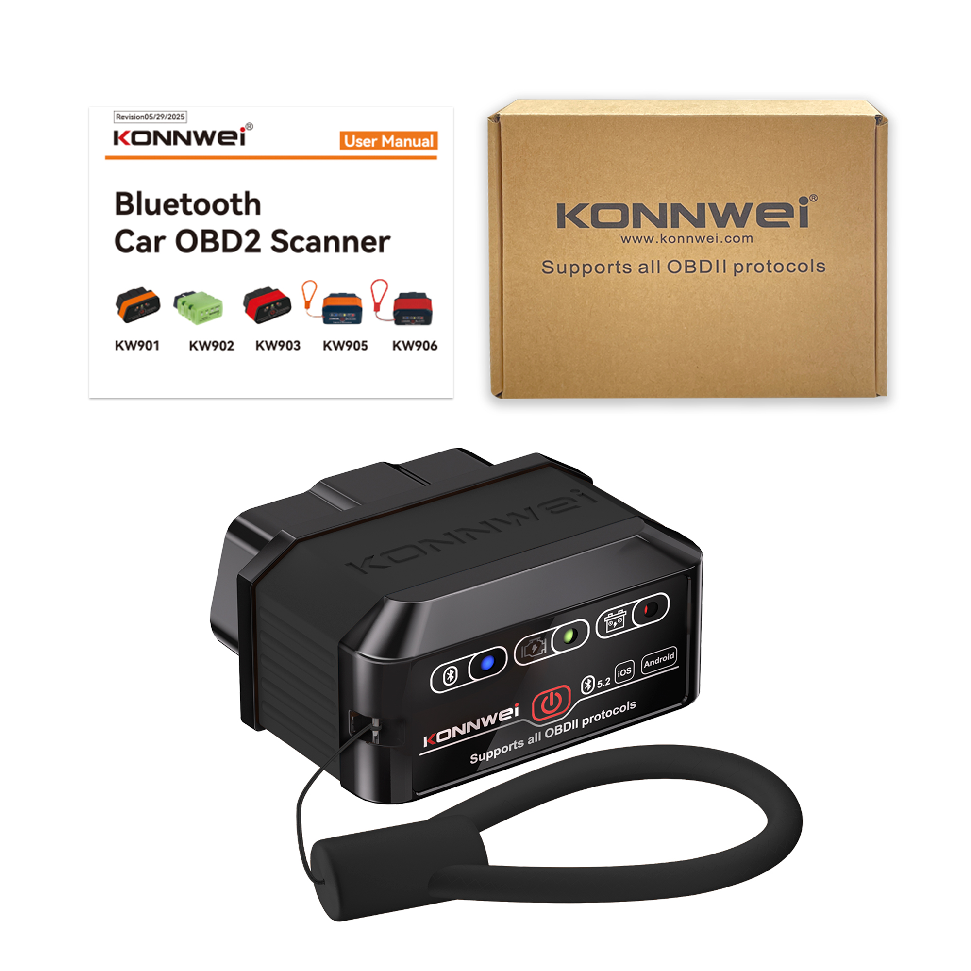 新しい KONNWEI KW905 ELM327 V1.5 OBD2 スキャナー Bluetooth 5.0 アンドロイド/IOS ELM 327 OBD 2 車診断ツールコードリーダー
