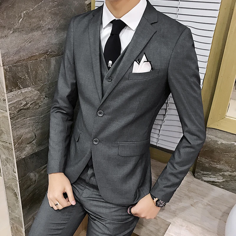 スーツ (ブレザー ベスト パンツ) メンズ ファッション ビジネス 韓国語バージョン ソリッド カラー スリムフィット 結婚式 プロの紳士ドレス 6XL