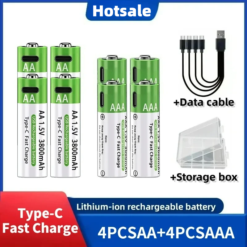 1.5V AA/AAA 充電式電池、AA/AAA アルカリ電池、3800-3000mAh、懐中電灯、おもちゃ、時計、MP3 プレーヤー用