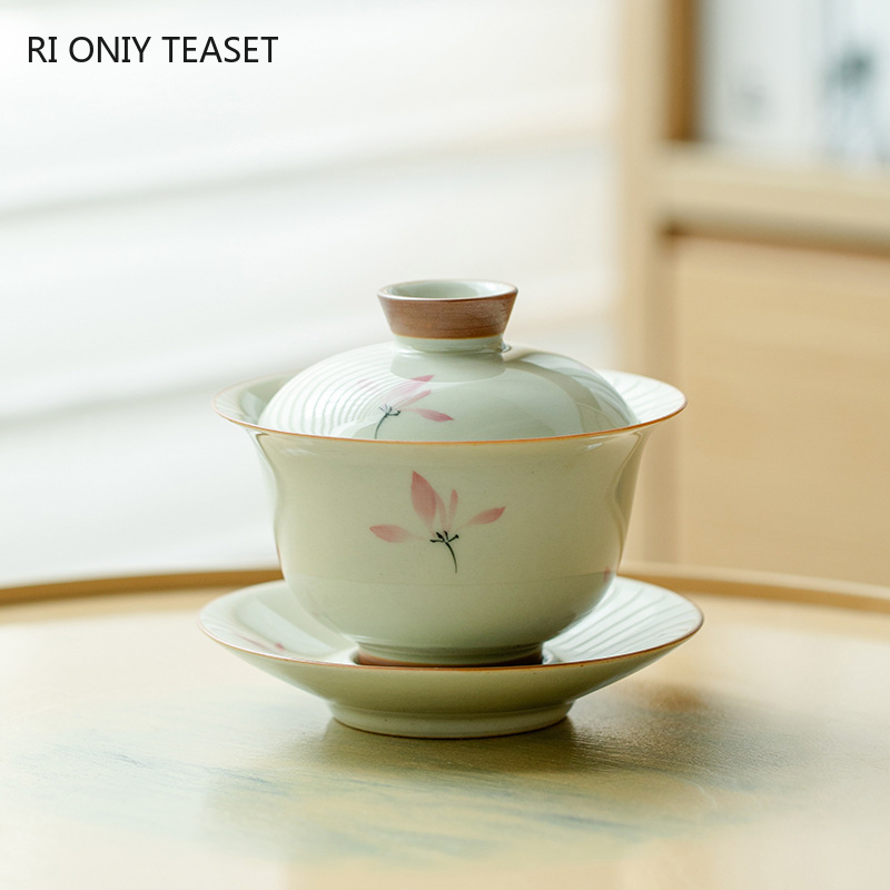 中国セラミック Gaiwan 手描き蘭模様茶チュリーン手作り磁器ティーカップ家庭用茶ボウル旅行茶器 150 ミリリットル