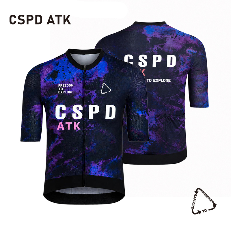 CSPD ATK メンズ自転車スポーツシャツ夏スリムフィット日焼け止めサイクリング半袖トッププロチームサイクリングジャージ