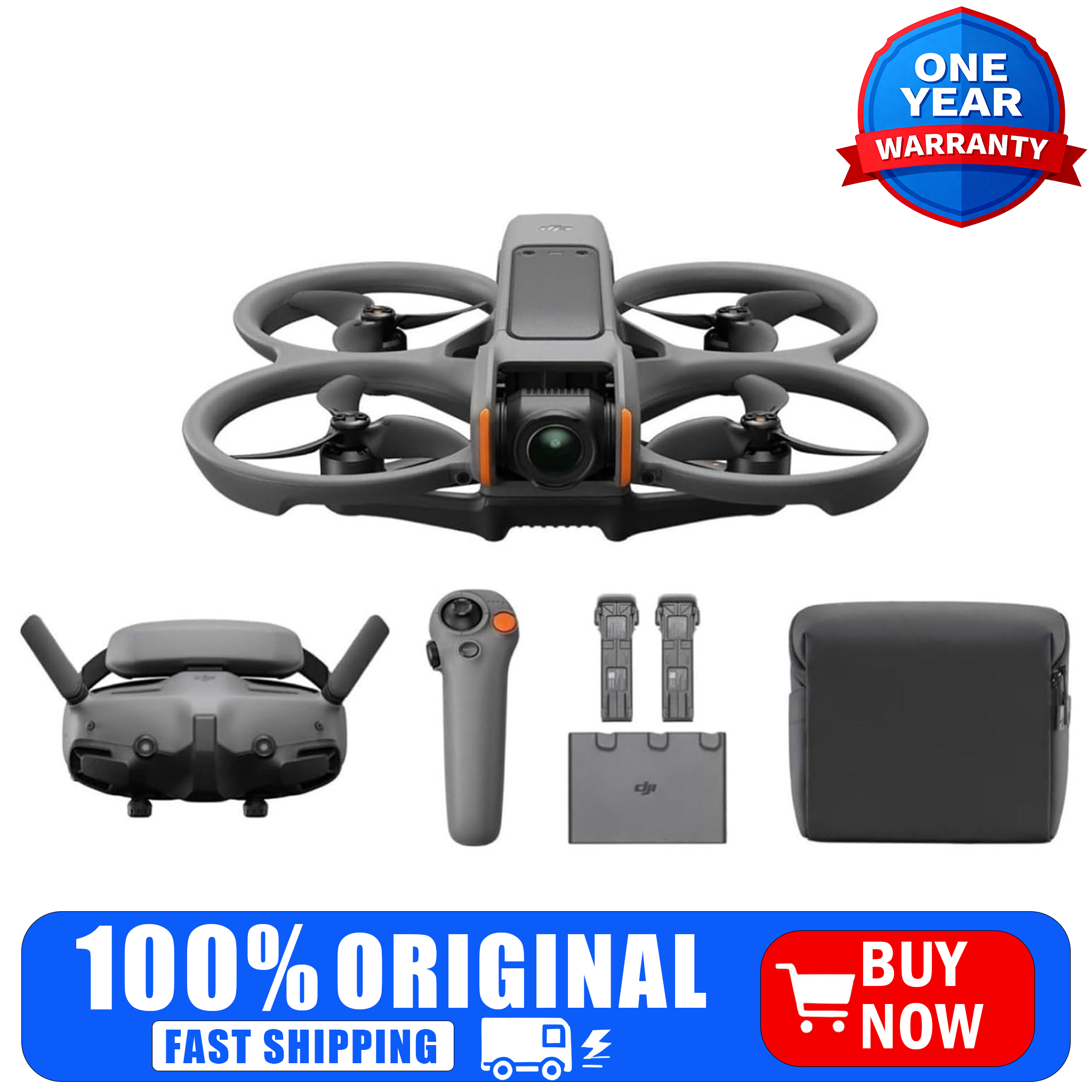 DJI Avata 2 Fly More コンボ (バッテリー 3 個)、大人用カメラ付き FPV ドローン 4K、没入型体験、ワンプッシュ アクロバット、内蔵プロペラ ガード、155° FOV、FAA リモート ID 準拠のドローン
