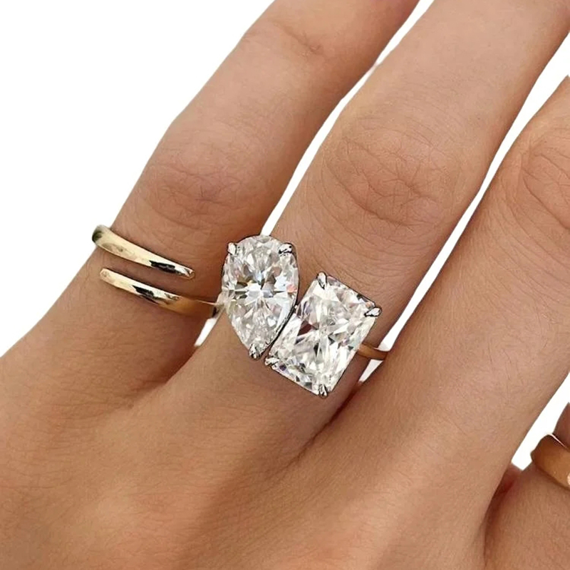 認定 3.5CT 2 ストーンモアッサナイトリング女性のための 100% 925 シルバー高級デザイナーブランドウェディングラボダイヤモンドジュエリー高品質