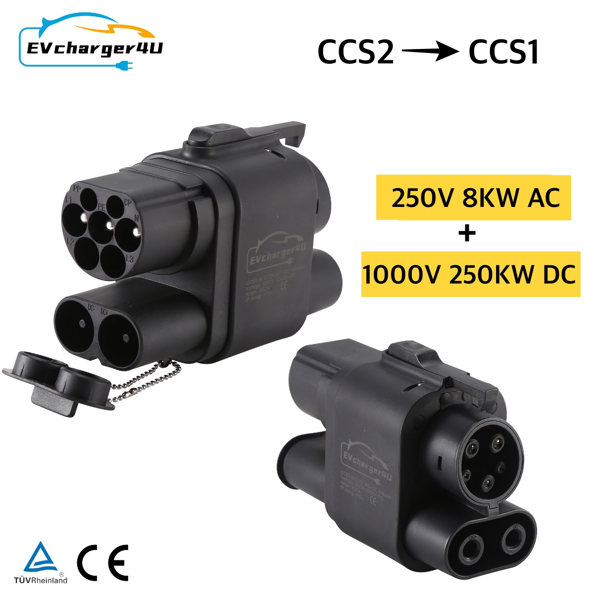 EVcharger4U CCS2 - CCS1 充電アダプターコンバーター CCS コンボ 2 EV 充電アダプター 米国/韓国製電気自動車と互換性あり