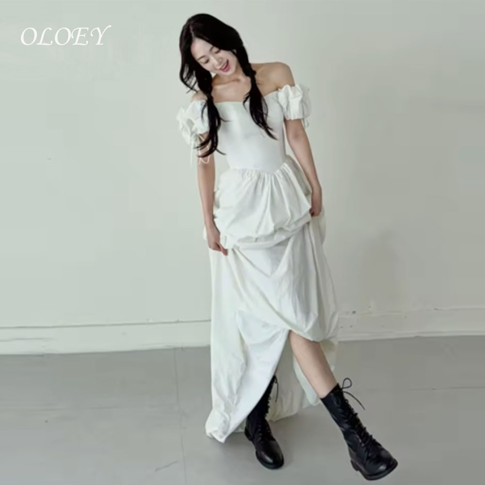 OLOEY 新しい韓国のウェディングドレス素敵なオフショルダータフタブライダルパーティードレスカスタマイズされた A ライン写真撮影ガウン