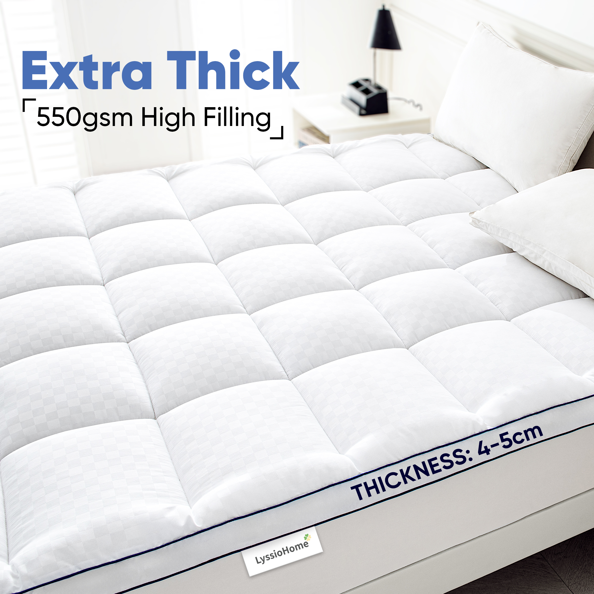 マットレストッパー 550GSM 極厚ピロートップマットレスパッド ソフト通気性キルティングベッドカバー オールシーズン快適フィット