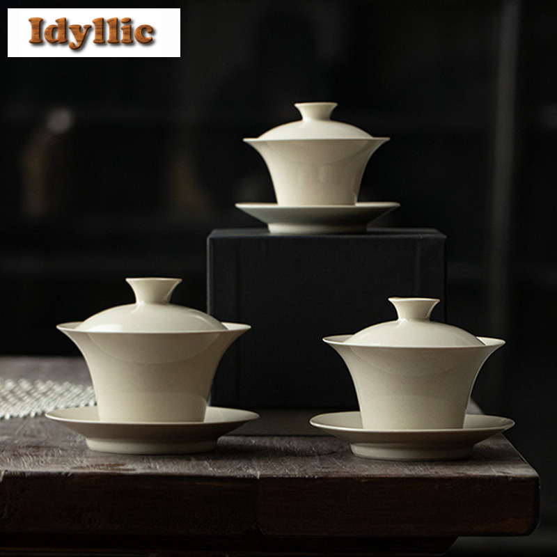 75 ミリリットル植物灰 Gaiwan エレガントな手掴みボウル茶チュリーン家庭用茶ボウル蓋キットティーメーカーカバーボウルティーセットギフト