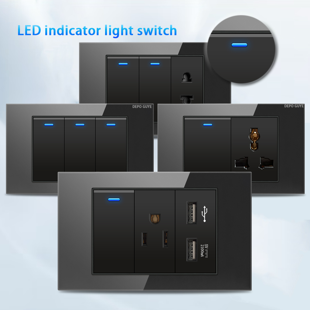 118 タイプ強化ガラスパネル壁 LED スイッチ米国タイ標準 USB タイプ C 20 ワット急速充電電源コンセント壁ユニバーサルソケット