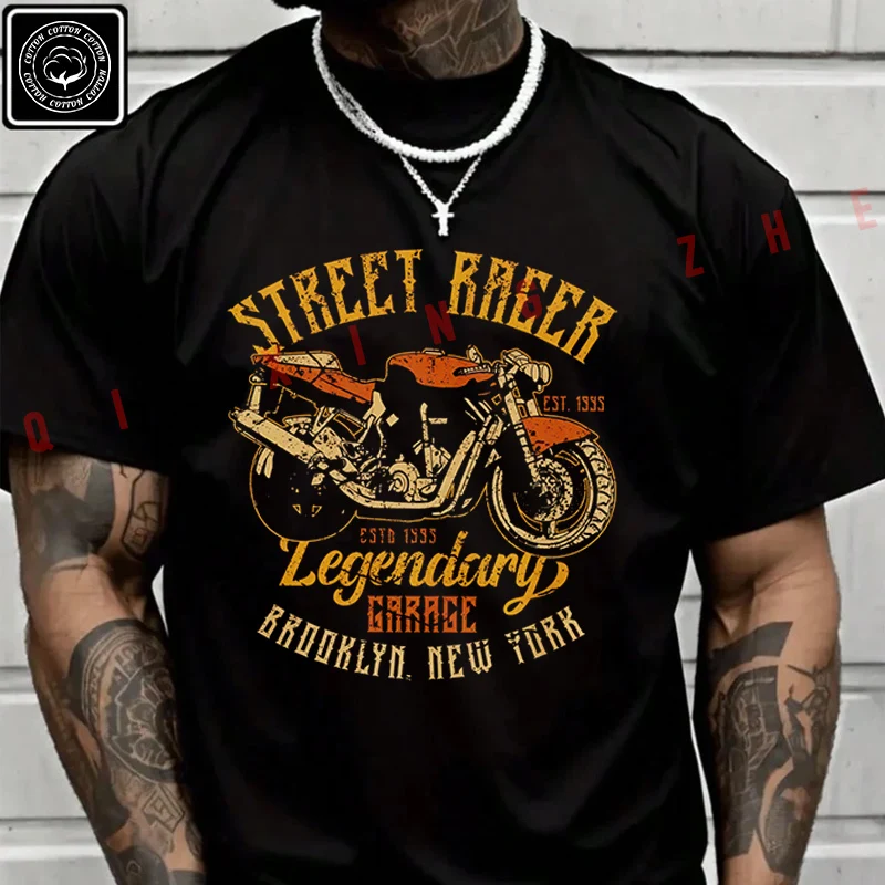 ストリートレーサーオートバイ伝説のガレージブルックリンニューヨーク Tシャツ綿ファン男性新ファッション夏半袖 O ネック Tシャツ