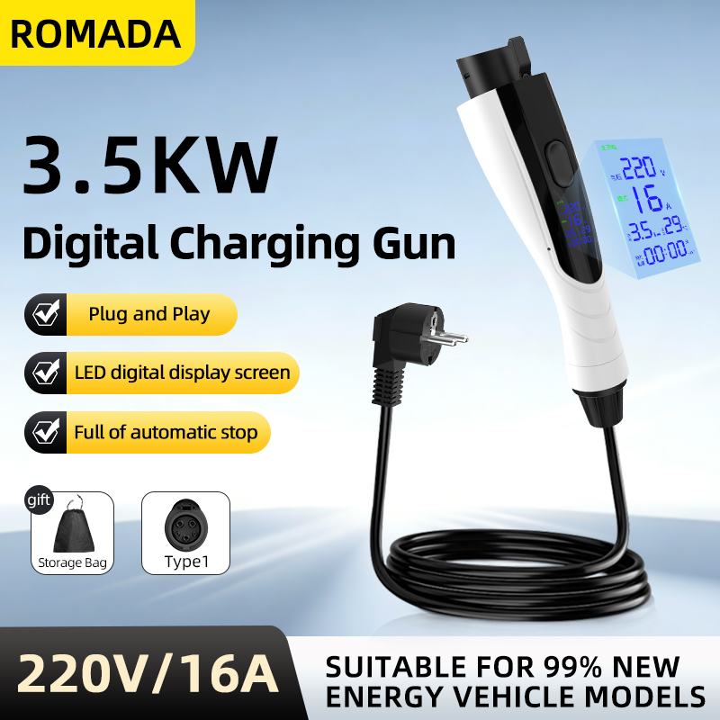 新しい ROMADA 3.5KW 16A ポータブル EV 充電器 3M-10M ケーブル SAE J1772 タイプ 1 EVSE EU プラグ付き電気自動車用安全充電