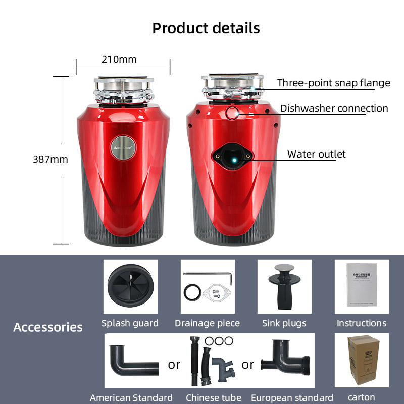 強さ工場新しいキッチン食品廃棄物処理耐久性のある 1HP 750 ワットモーターサイレントデザインシンクゴミ処理機