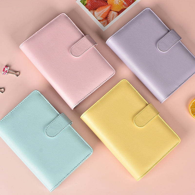 マカロンカラー A5 A6 6リングバインダー PUクリップオンノート レザー ルーズリーフノートカバー ノート ジャーナル カワイイ文房具