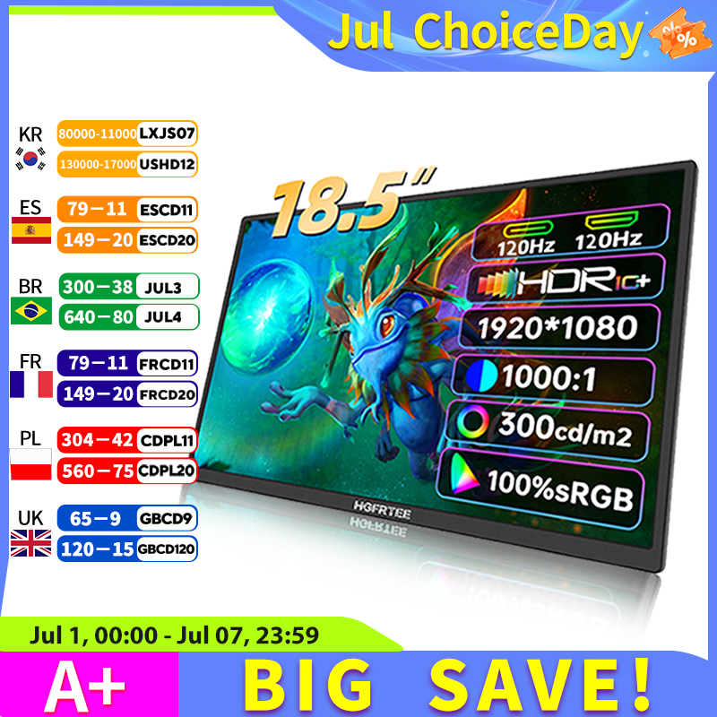 HGFRTEE 18.5 インチポータブルモニター ADS-IPS 120Hz RGB100% 拡張ディスプレイノートパソコンのセカンドスクリーン VESA 穴付き