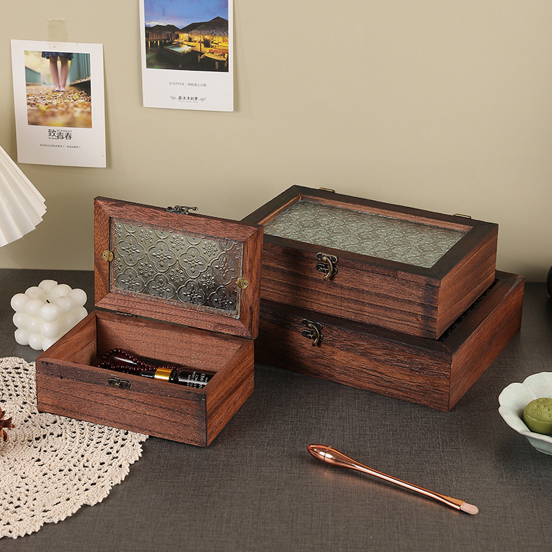 1PC 木製収納ボックスレトロベゴニアの花工芸品撮影小道具アクセサリー多機能木箱家の装飾