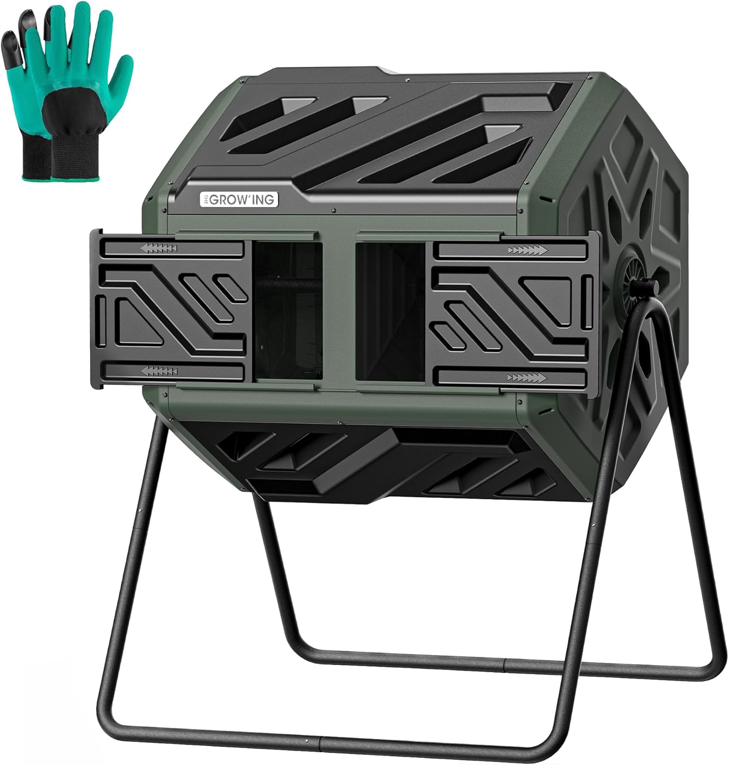 Updated 43 Gallon Compost Bin Outdoor, Fast Assemble Tumbling Composter, Dual Chamber Composter Tumbler, Rotating Compost-HOT