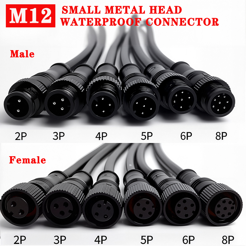 5/20 個 M12 小型ヘッド防水 IP68 2/3/4/5/6/8 ピン電源ケーブルワイヤープラグ LED ストリップオスメスコネクタ 20 センチメートル
