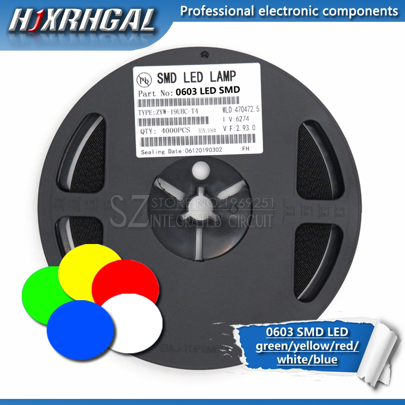 1 リール 4000 個 0603 SMD LED ダイオードライト黄赤緑青白新とオリジナル hjxrhgal