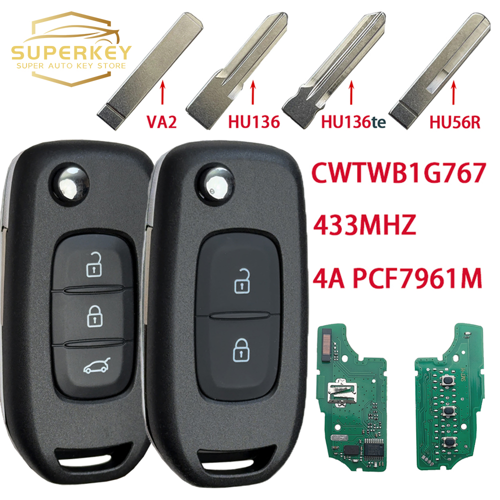 SUPERKEY ルノー Megane3 Logan2 Kadjar キャプチャシンボル Dacia ダスター 4A チップ 433MHZ PCF7961M スマートフリップ車のキー CWTWB1G767