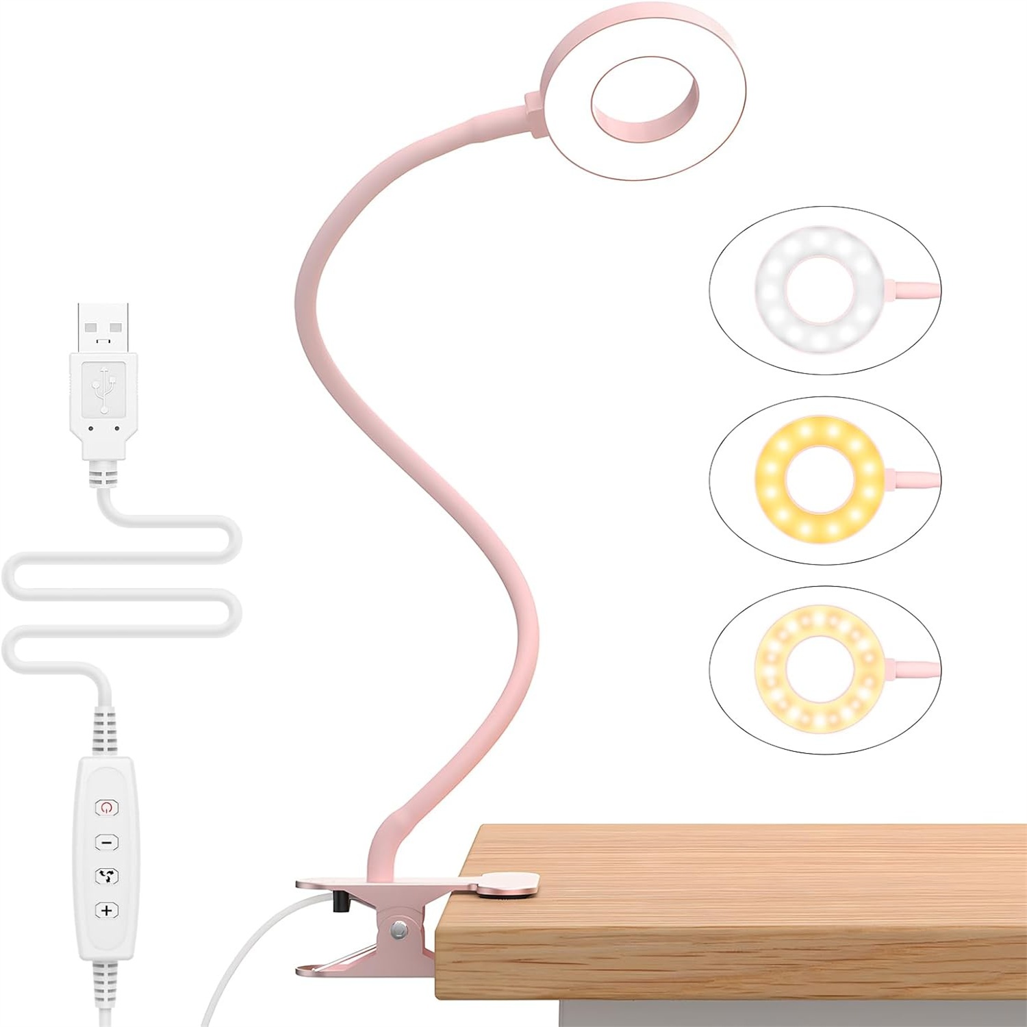 ホワイトピンクブラックデスクランプ LED ブックライト USB 読書灯昼光ポータブル柔軟な簡単クリップ夜間読書ランプ